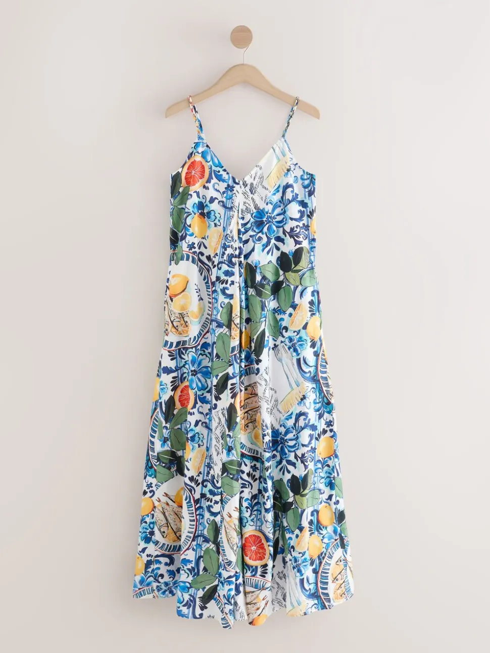 Marineblauw met bloemenprint - Fruit Print Volume Maxi Dress