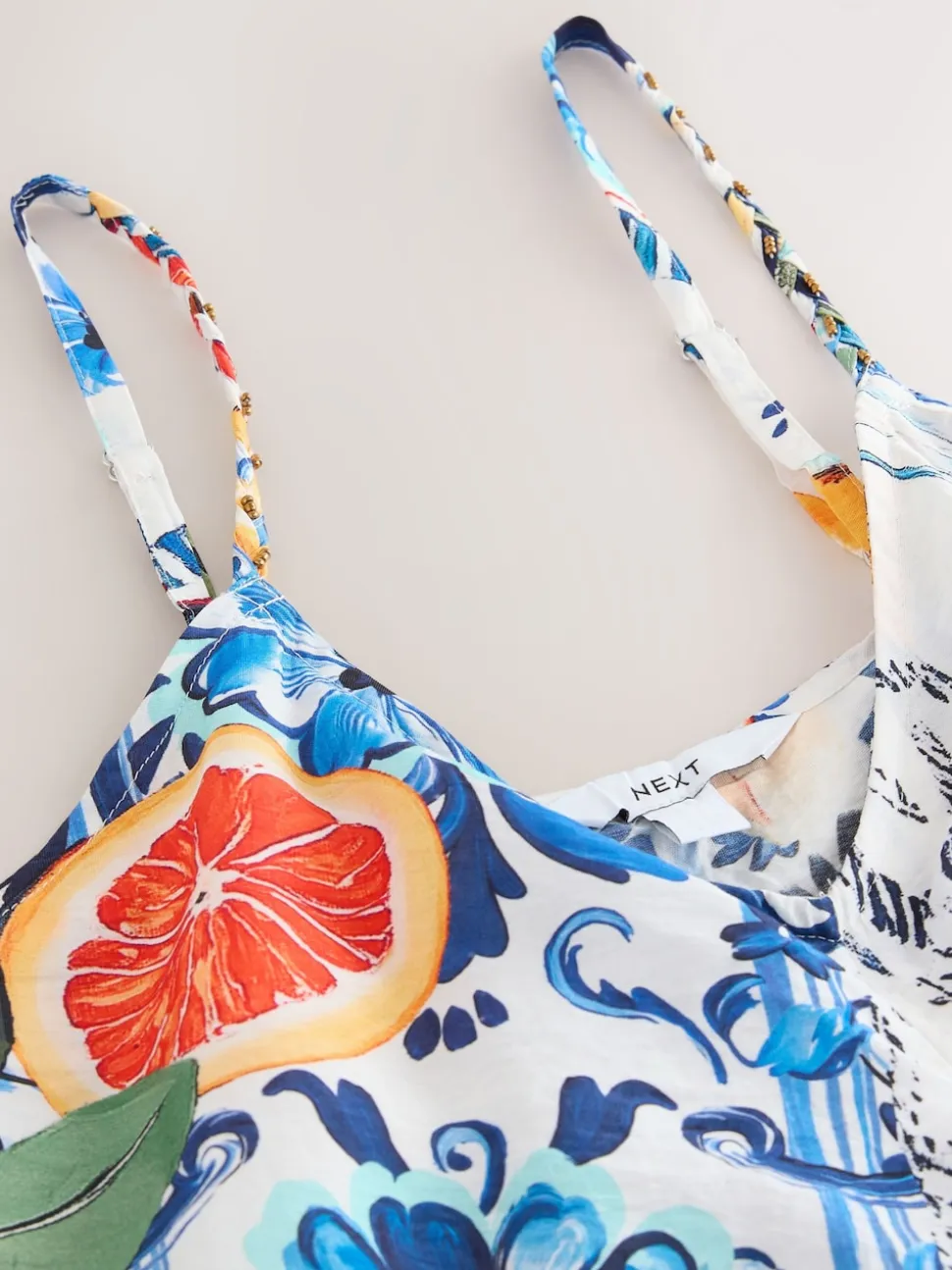 Marineblauw met bloemenprint - Fruit Print Volume Maxi Dress