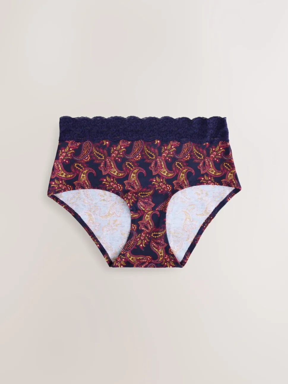 Marineblauw met paisleymotief - Katoenen kanten slipjes 4 stuks