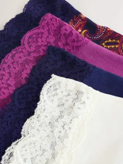Marineblauw met paisleymotief - Katoenen kanten slipjes 4 stuks