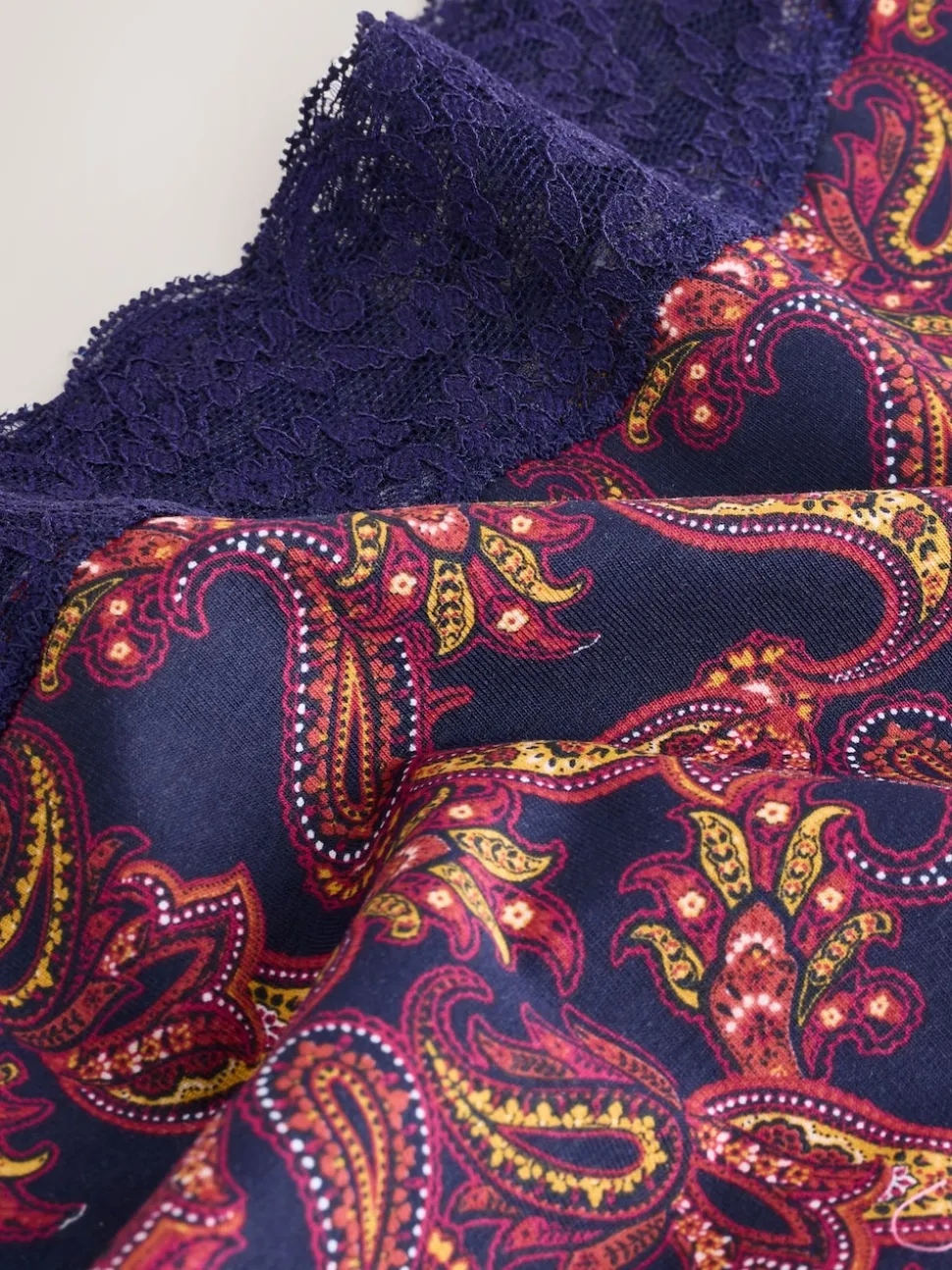 Marineblauw met paisleymotief - Katoenen kanten slipjes 4 stuks