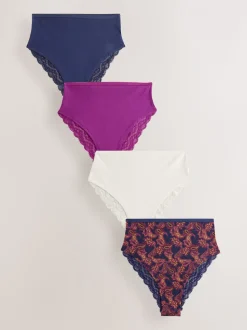 Marineblauw met paisleymotief - Katoenen kanten slipjes 4 stuks
