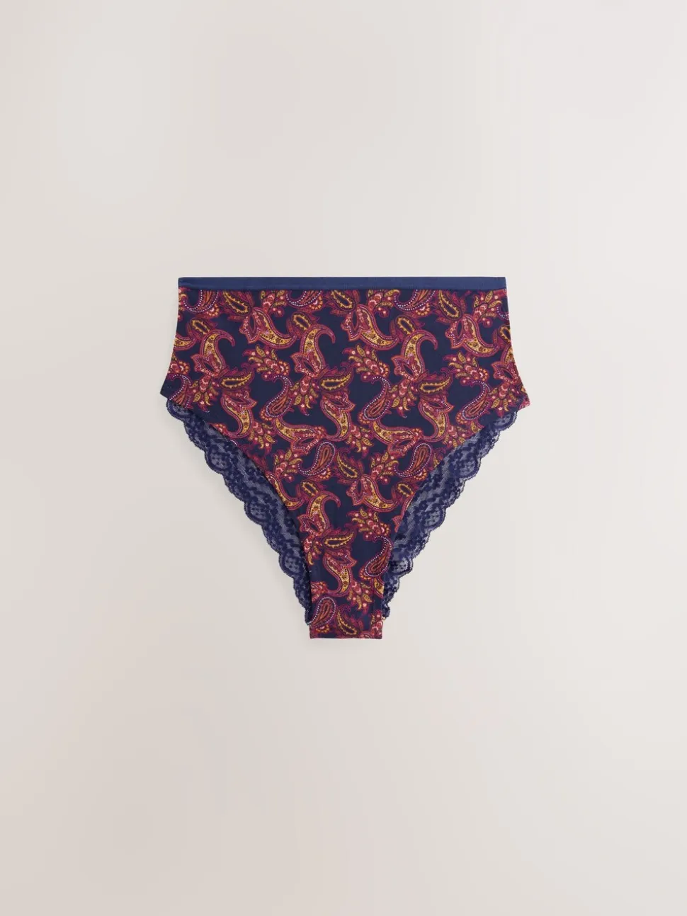 Marineblauw met paisleymotief - Katoenen kanten slipjes 4 stuks