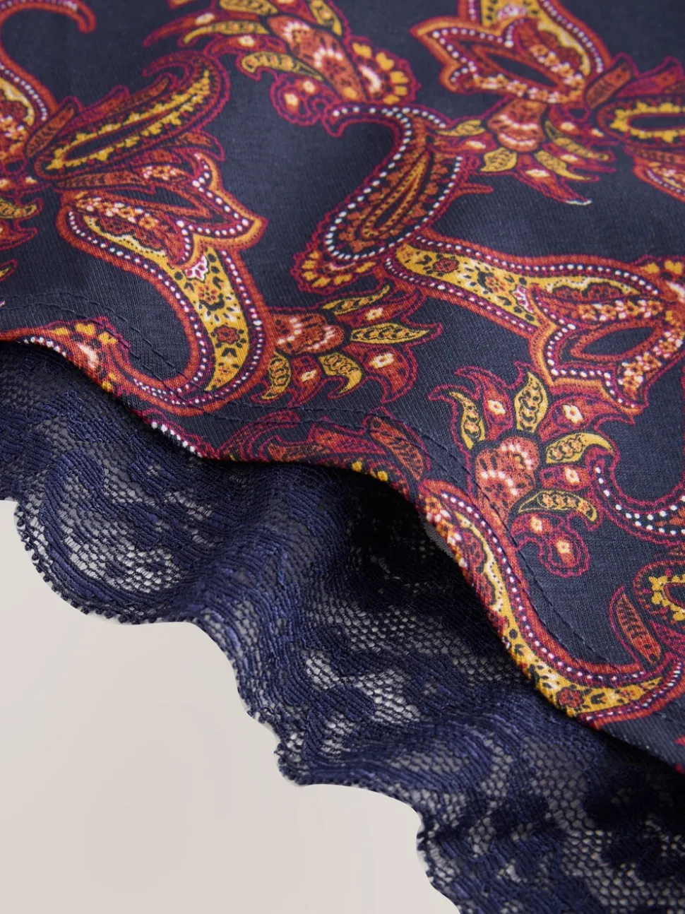 Marineblauw met paisleymotief - Katoenen kanten slipjes 4 stuks