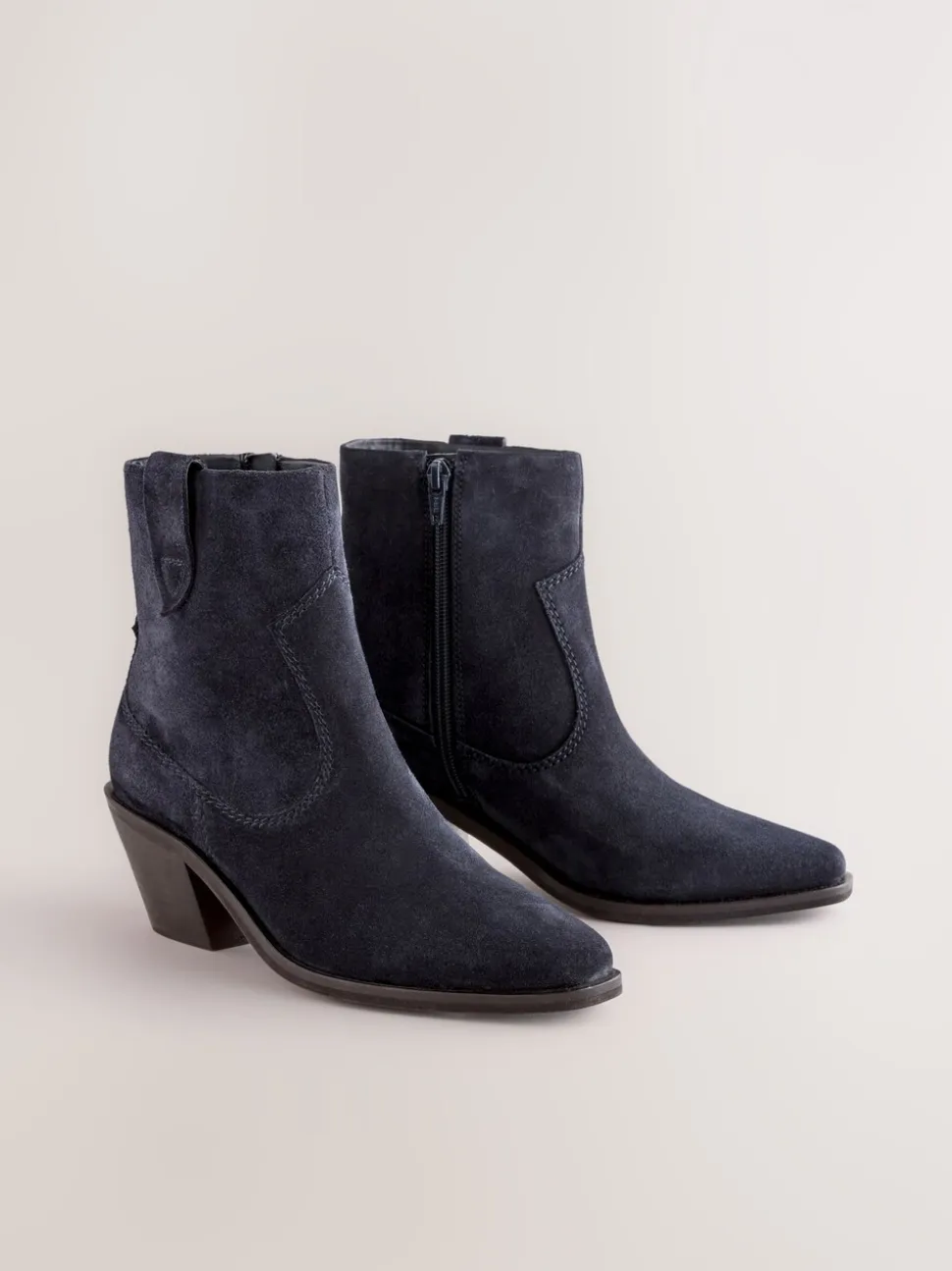 Marineblauw suède - Cowboy Block Heel Ankle Boots