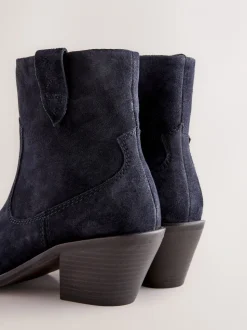 Marineblauw suède - Cowboy Block Heel Ankle Boots