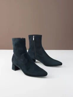 Marineblauw suède - Motionflex Sokkenlaarzen met Blokhak