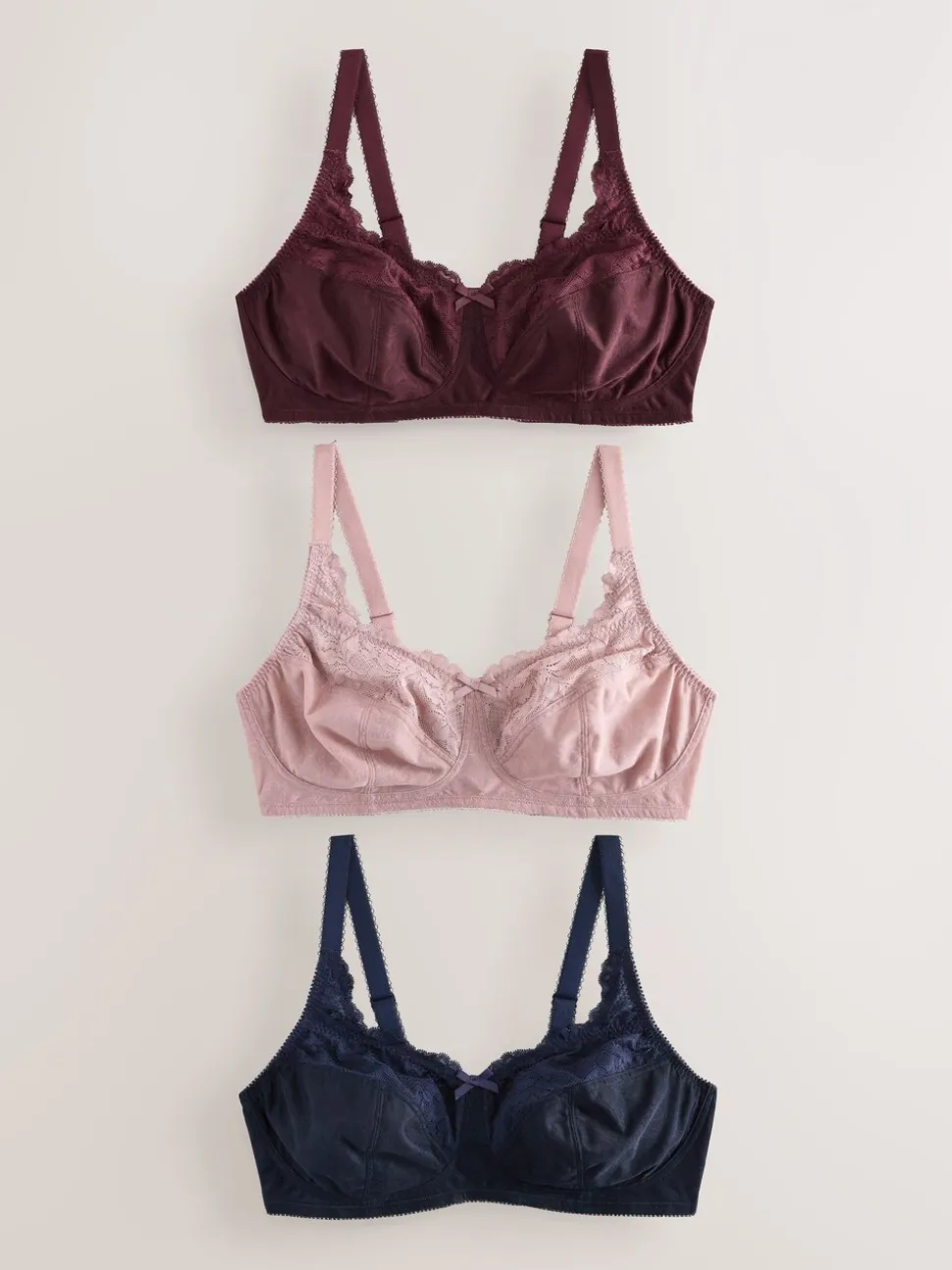 Marineblauw/bessenrood/roze - Total Support ultiem comfortabele kanten beha's met volledige cups 3 stuks