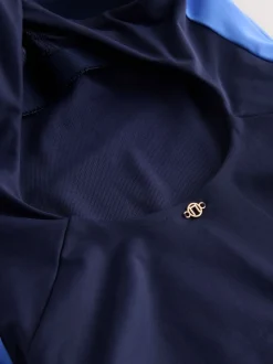 Marineblauw/blauw - Hoogsluitende halterbadpak met buikcorrectie