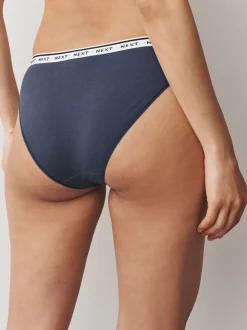 Marineblauw/chocoladebruin gestreept - 7 Katoenen slipjes met logotailleband
