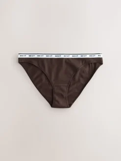 Marineblauw/chocoladebruin gestreept - 7 Katoenen slipjes met logotailleband