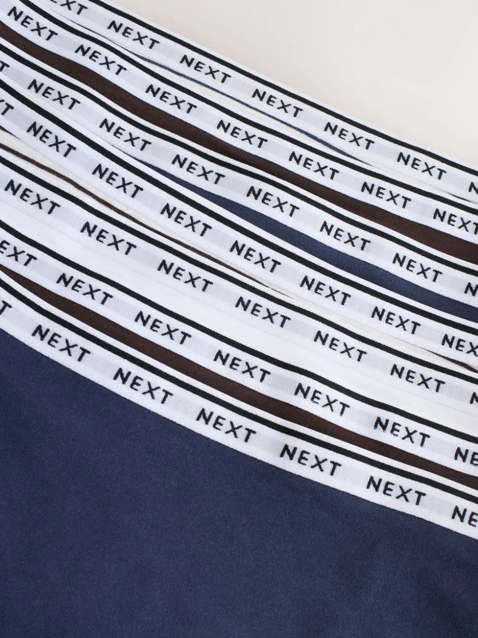 Marineblauw/chocoladebruin gestreept - 7 Katoenen slipjes met logotailleband
