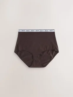 Marineblauw/chocoladebruin gestreept - 7 Katoenen slipjes met logotailleband