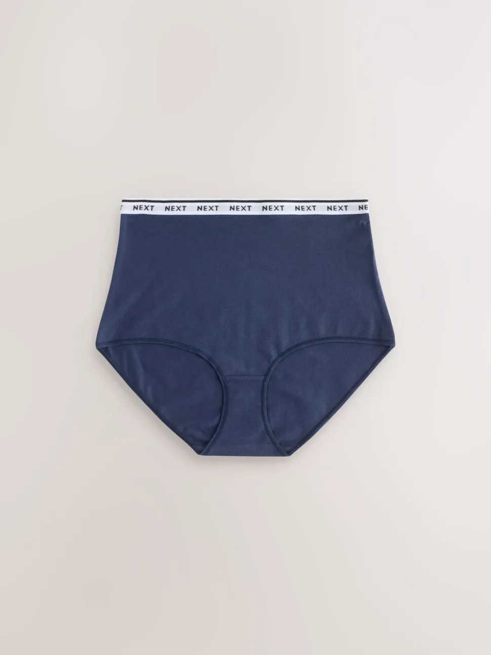 Marineblauw/chocoladebruin gestreept - 7 Katoenen slipjes met logotailleband