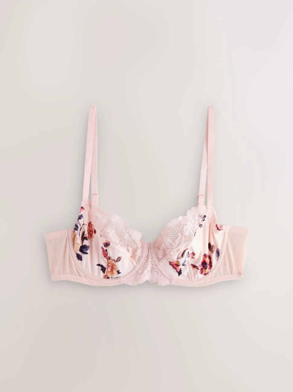 Marineblauw/crème met bloemenprint - Niet opgevulde beha's met hele cup