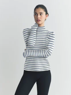 Marineblauw/crèmekleurig gestreept - Thermal Maximum Warmth Cosy Ribbed Roll Neck Top