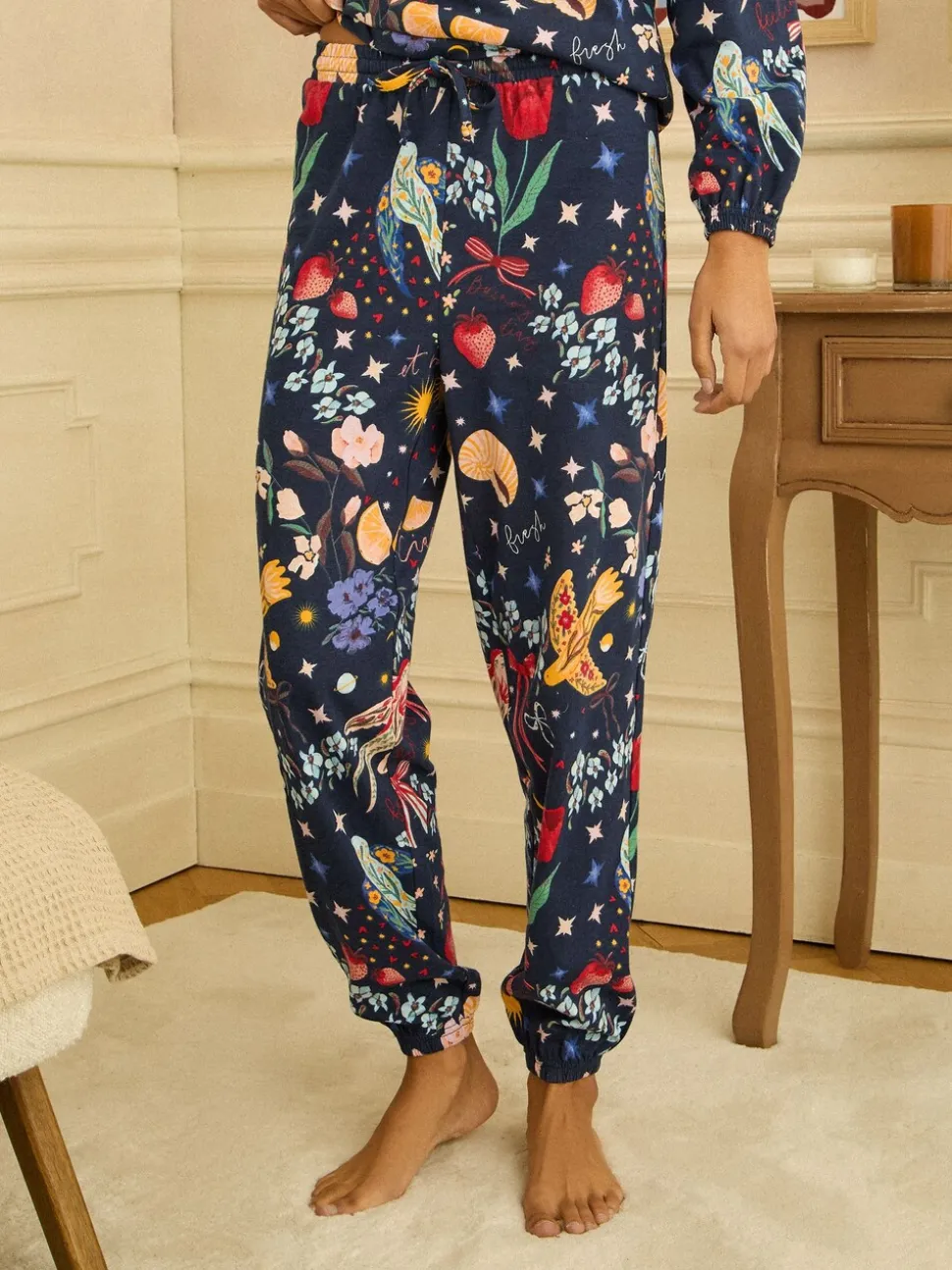 Marineblauwe print - Love & Roses Jersey Long Sleeve Pyjamas Set