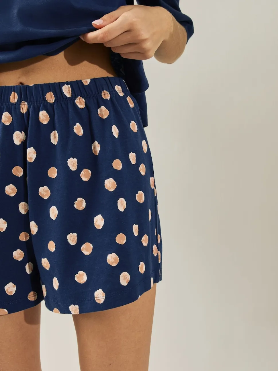 Marineblauwe stip - Korte katoenen pyjama