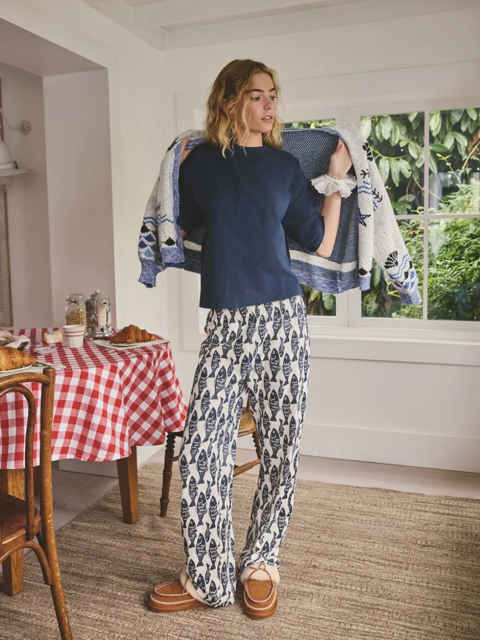 Marineblauwe vis - Katoenen pyjama met korte mouw