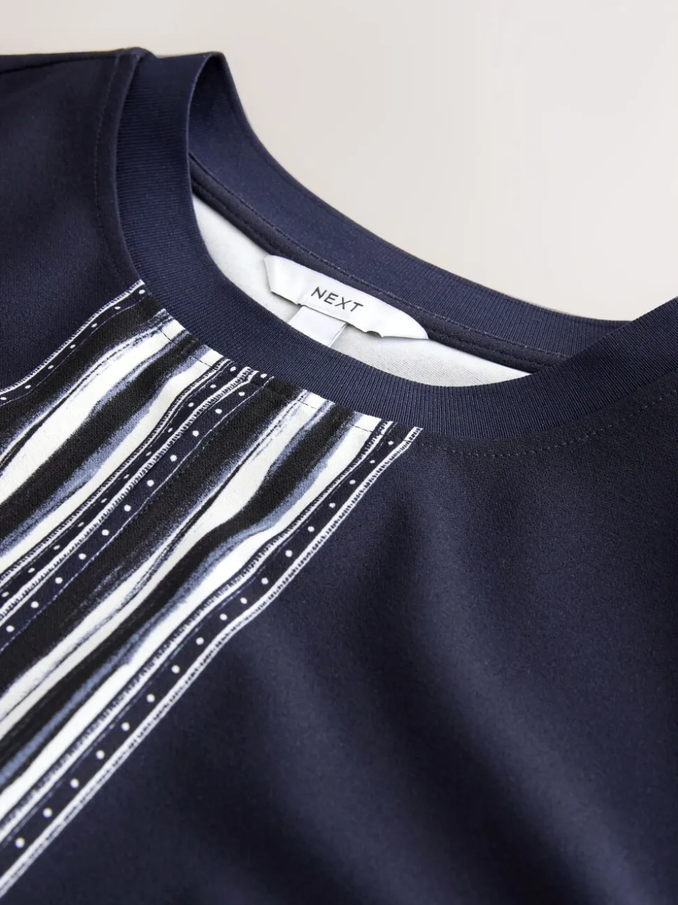 Marineblauw/ecru gestreept - Short Sleeve Keyhole Crew Neck Top