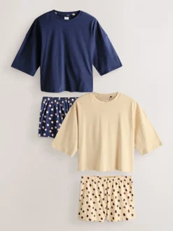 Marineblauw/gele stippen - Korte pyjamaset 2 stuks