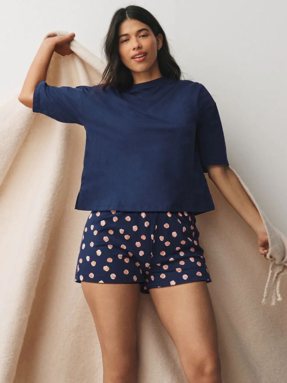 Marineblauw/gele stippen - Korte pyjamaset 2 stuks