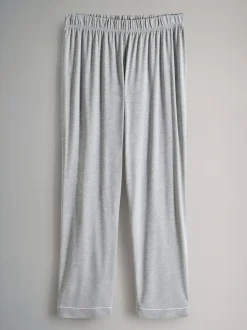 Marineblauw/grijs gemêleerd - The Set 2 Pack Polyester Viscose Blend Pyjama's met doorlopende knoopsluiting en bies