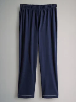 Marineblauw/grijs gemêleerd - The Set 2 Pack Polyester Viscose Blend Pyjama's met doorlopende knoopsluiting en bies