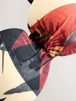 Marineblauw/Roestrood palmprint - Bandeaubikinitop met beugel