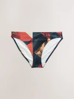 Marineblauw/Roestrood palmprint - Bikini broekje met print