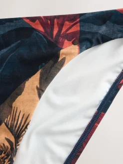 Marineblauw/Roestrood palmprint - Bikini broekje met print