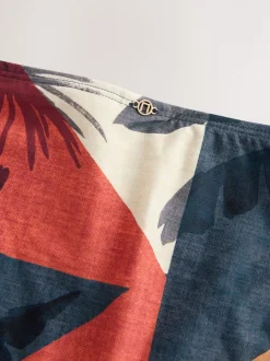 Marineblauw/Roestrood palmprint - Bikini broekje met print