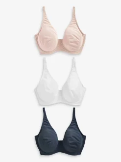Marineblauw/roze/wit - DD+ ultiem comfort beha's van katoenmix verpakking van 3