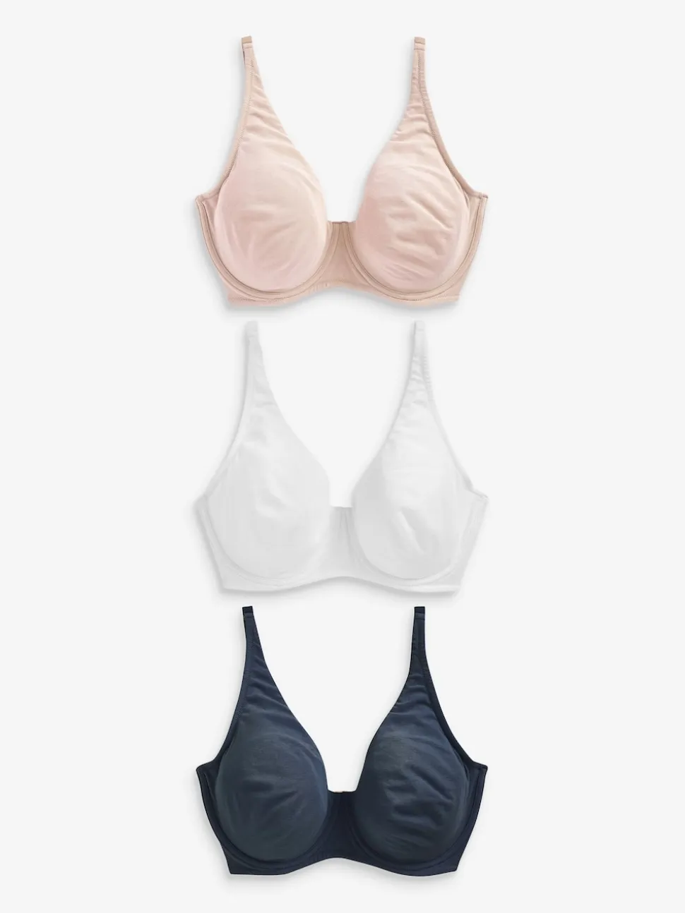Marineblauw/roze/wit - DD+ ultiem comfort beha's van katoenmix verpakking van 3