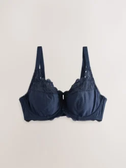 Marineblauw/wit - DD+ Niet-gewatteerde Volle Cup Modal & Kanten Beha's 2 Set