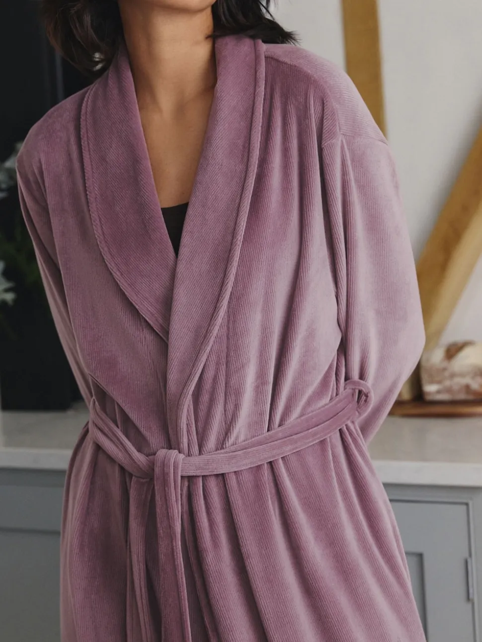 Mauve-paars - Studio Cosy Ribbed Dressing Gown