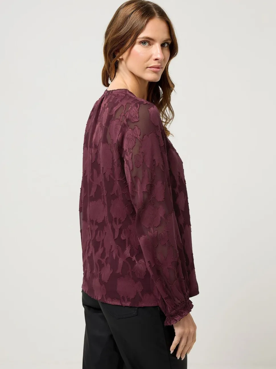M&Co Jacquard V-Neck Blouse