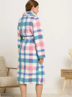 M&Co Multi Check Borg Shawl Robe