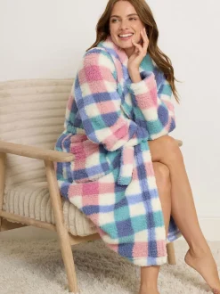 M&Co Multi Check Borg Shawl Robe