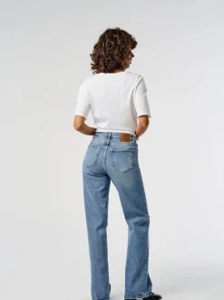 Medium blauw - ONLY - Jeans met hoge taille en wijde pijpen van 100% katoen