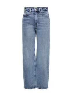 Medium blauw - ONLY - Jeans met hoge taille en wijde pijpen van 100% katoen