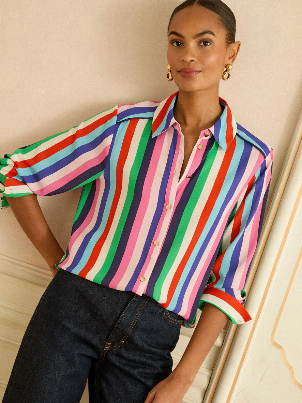 Meerdere strepen - Love & Roses Long Sleeve Button Through Shirt