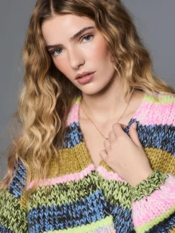 Meerkleurige blauw/groene streep - Zacht aanvoelend Grof gebreid vest