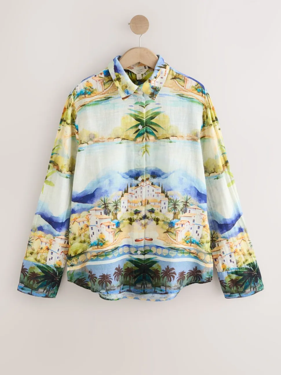 Meerkleurige schilderachtige print - Relaxed Long Sleeve Shirt With Linen