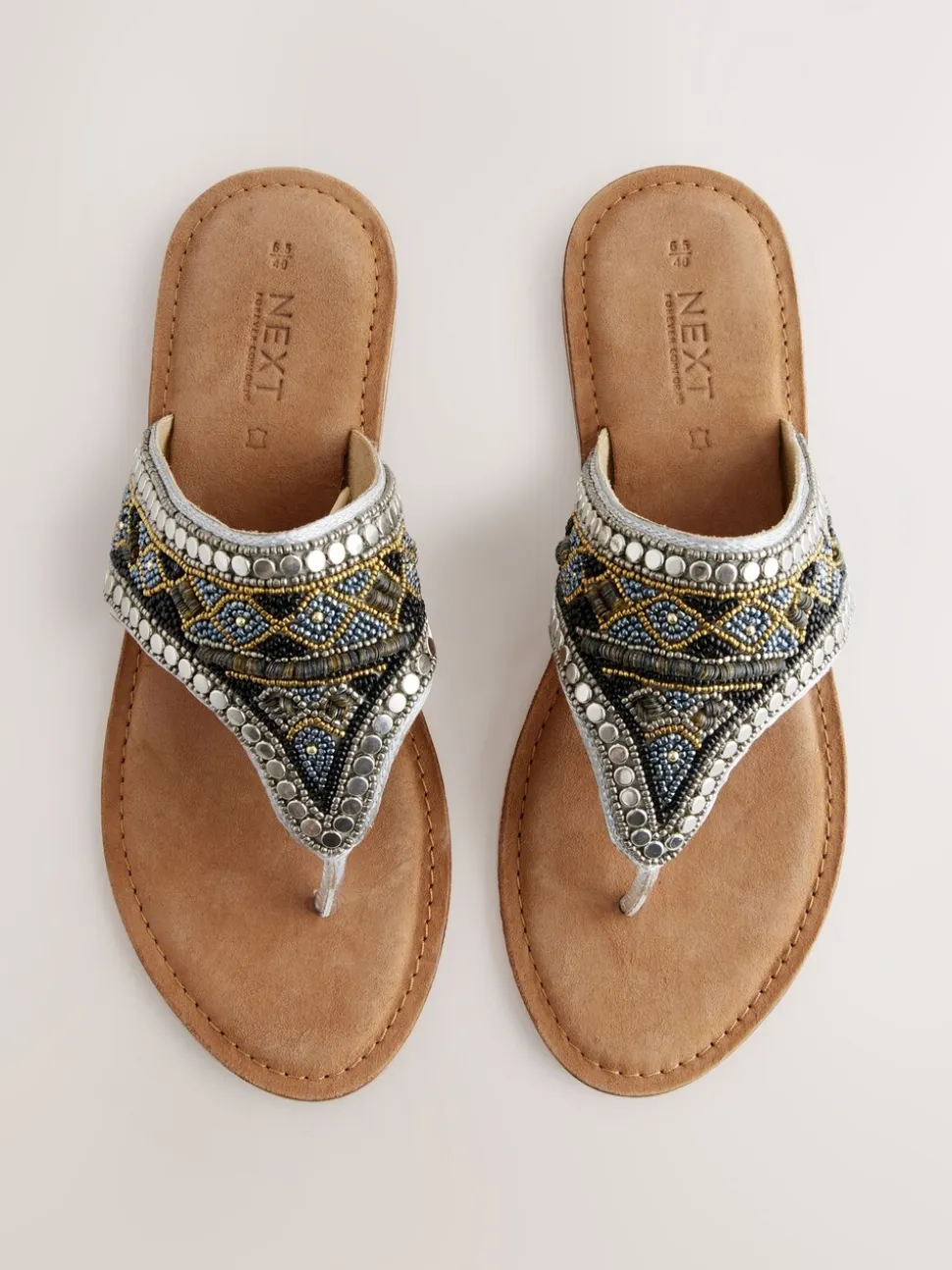 Metallic - Teenslipsandalen met grove kralen