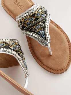 Metallic - Teenslipsandalen met grove kralen