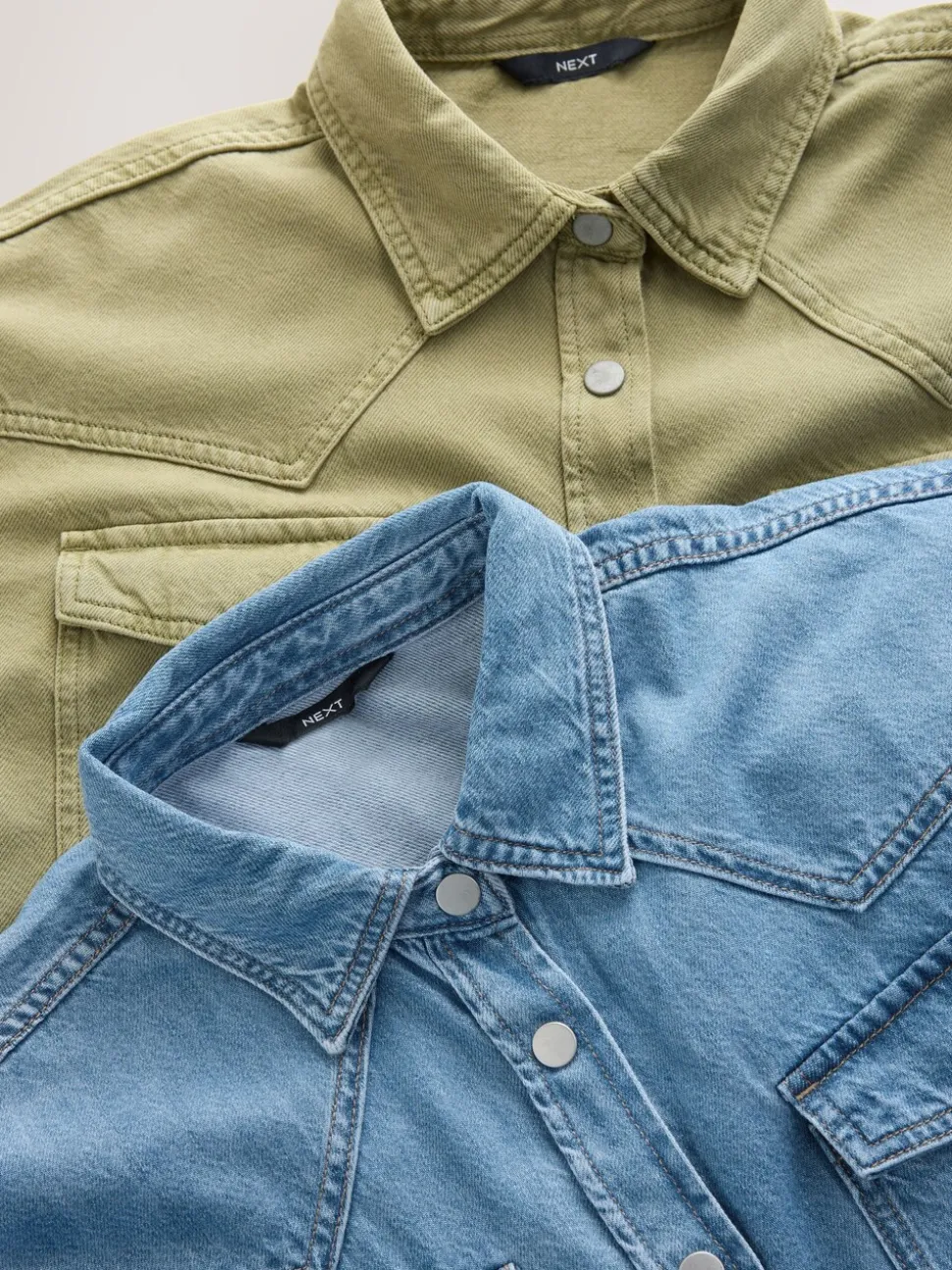 Mid Blue and Khaki Green - Oversized Denim Shirts 2 Pack