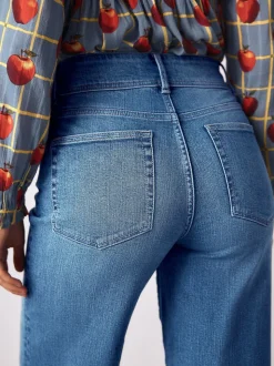 Middenblauw denim - High Rise stretchy Jeans met wijde pijpen