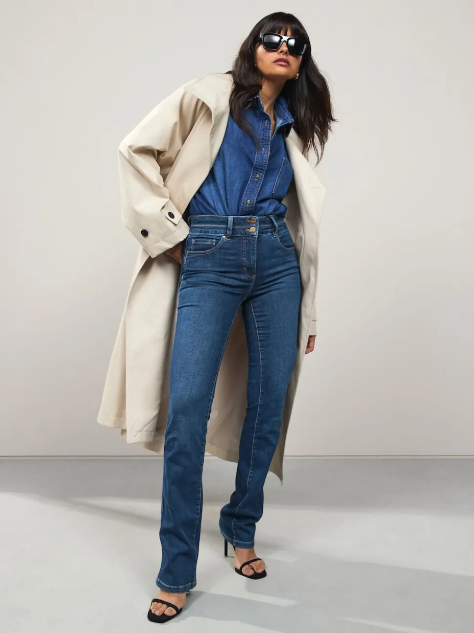 Middenblauw denim - Lift, slim en shape jeans met bootcut