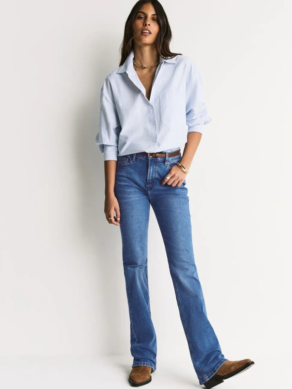 Middenblauw denim - Mid Rise Stretch Bootcut Jeans